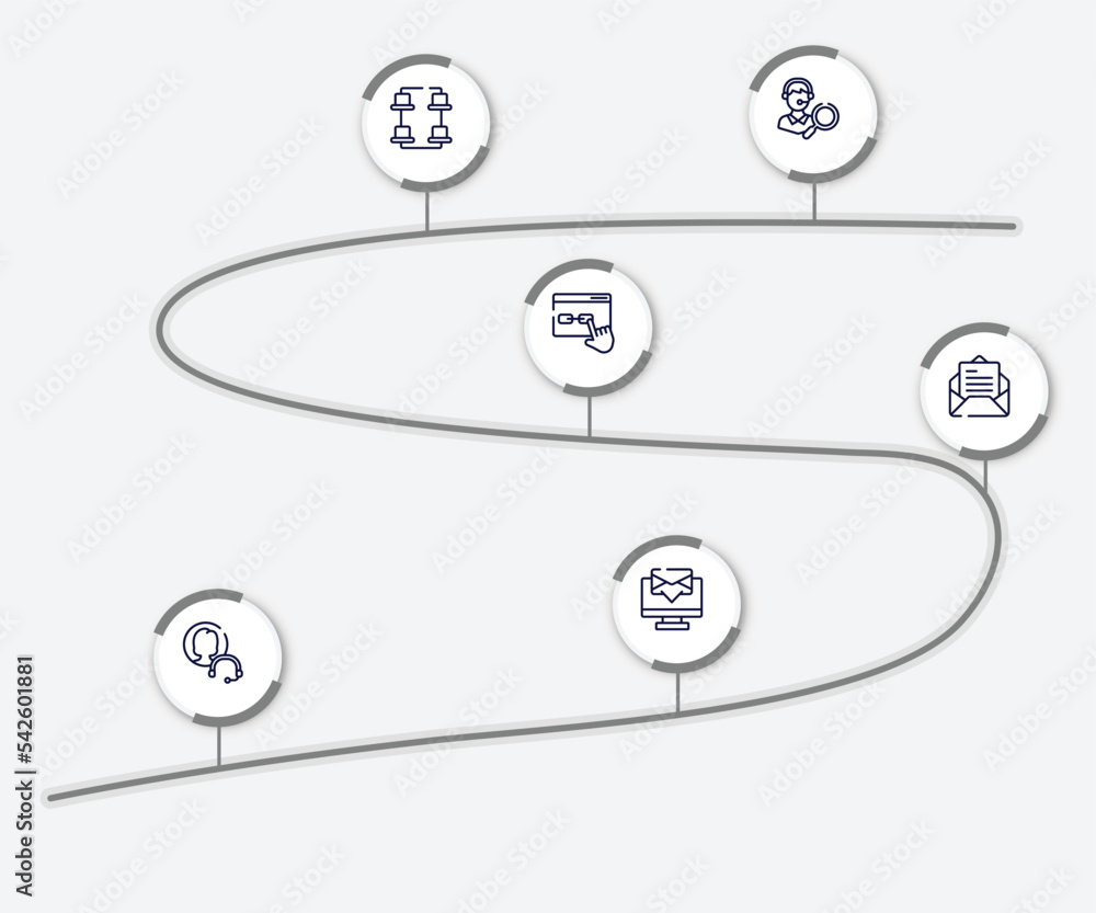 Poster infographic element with communication and media outline icons. included looking for a solution, des