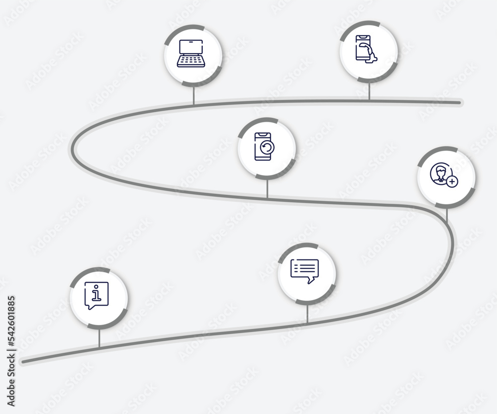 Aufkleber infographic element with chatting outline icons. included telephone receiver, notebook computer, pho
