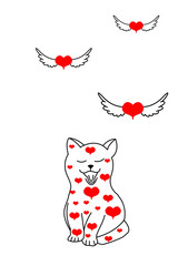 Drawing of a cat with hearts for Valentine's Day