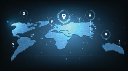 Concept image of GPS positioning system in the global.Image pin GPS on world map.vector illustration EPS 10.