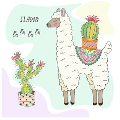 vector image of llama with cactus