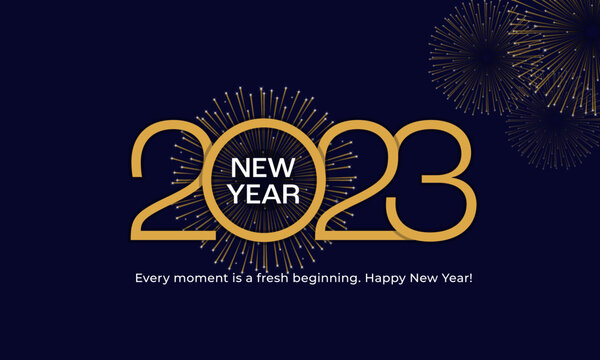 2023 Happy New Year Poster Background. Golden Elegant Classy Typography Line Vector Illustration for Greeting Card, Banner, Backdrop Template Design