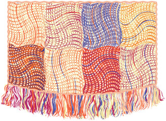 Colorful checkered curtain, blind, tapestry with quilt  grunge stripe wavy elements and fringe isolated on white