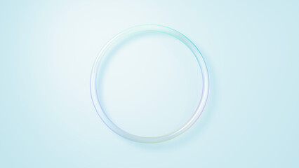 シャボン玉のような透明な虹色の円。背景素材（水色）