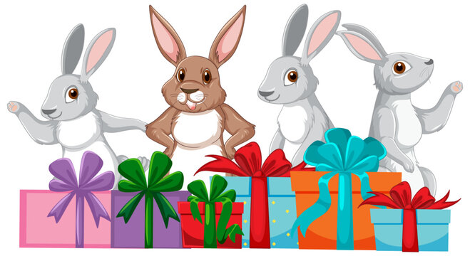 Cute rabbit with gift boxes