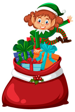 Elf in Christmas gift bag