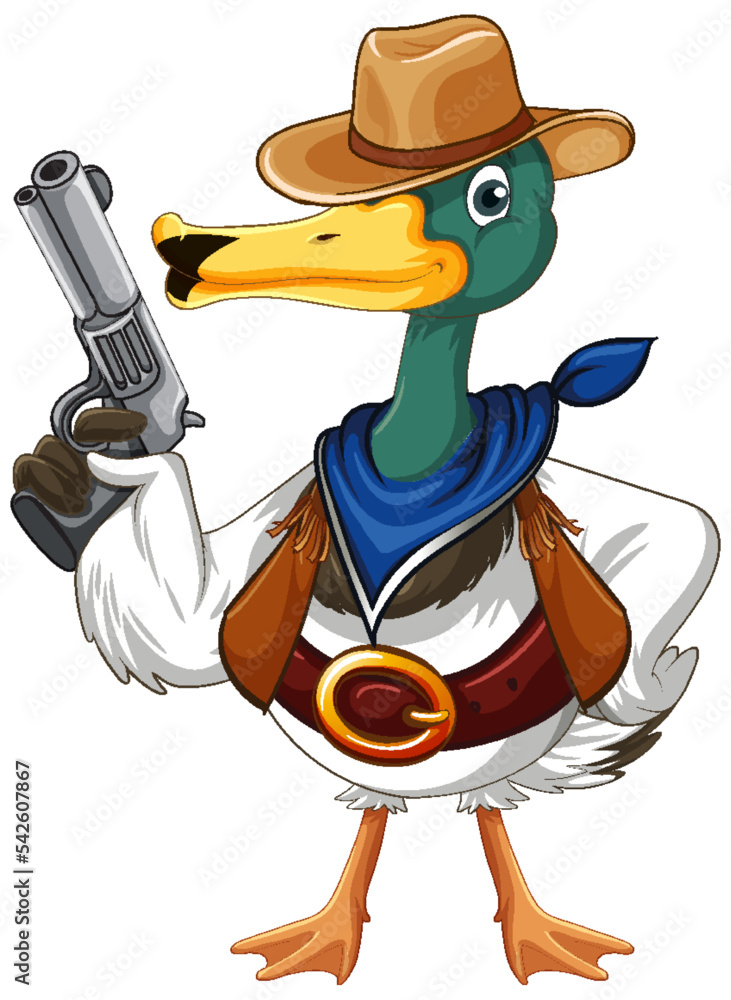 Wall mural Cartoon duck wearing cowboy costume