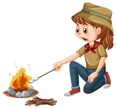 recommend clip art: Camping girl roasting marshmallow