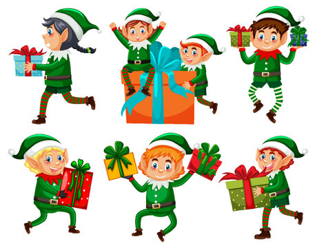 Christmas Elf cartoon character set