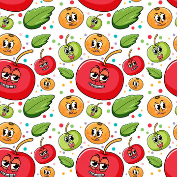 Different fruit cartoon character seamless pattern