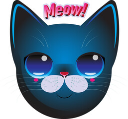Vector beautiful cat word meow. Home pet cat. For print and web.