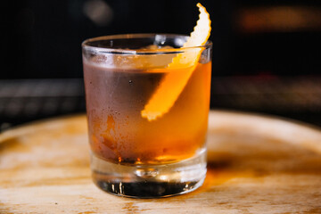 beautifully decorated cocktail in a nightclub, people drink a drink