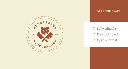 Vintage butchery shop meat business retail circle logo design template vector illustration