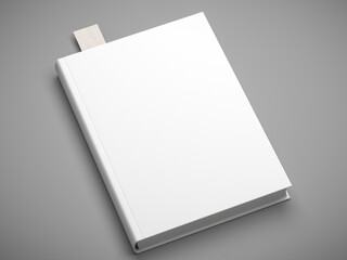 white hardcover diary notebook book mockup isolated on grey background, front view face side 3d render for design