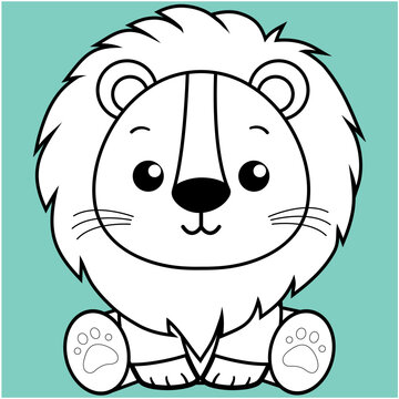 recommend clip art: Cute Lion, Kawaii Lion  black and white outline for coloring book.