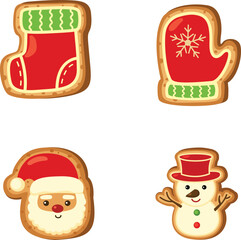 ginger cookie christmas set vector illustration