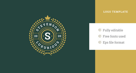 Luxury circle laurel wreath best quality authority crown vintage logo design template vector