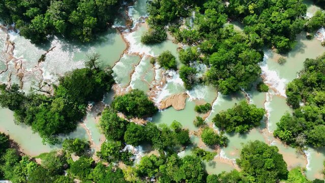 Aerial view of the waterfalls Agua Azul, Chiapas (Mexico).