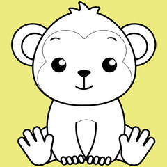 Cute Monkey, Kawaii Monkey black and white outline for coloring book.