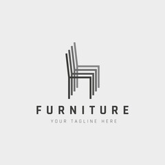 Furniture Logo Design With Chair Line Art Illustration