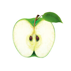 Green apple, illustration, half, isolated on white background, realism, photo realistic