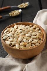 Concept of Autumn vibe food, Pumpkin, Pumpkin seeds