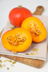 Concept of Autumn vibe food, Pumpkin, Pumpkin seeds