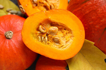 Concept of Autumn vibe food, Pumpkin, Pumpkin seeds