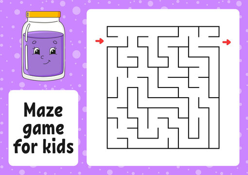 Maze game for kids. Funny labyrinth. Activity worksheet. Puzzle for children. cartoon style. Logical conundrum. Vector illustration.