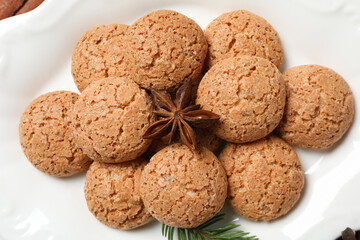 Concept of Dutch Christmas cookies, Pepernoten, top view
