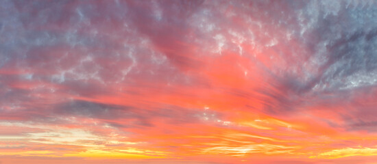 Sky Panoramia - panoramic view of  Sunset  Sunrise Sundown Sky with colorful clouds,  panorama sky without any birds