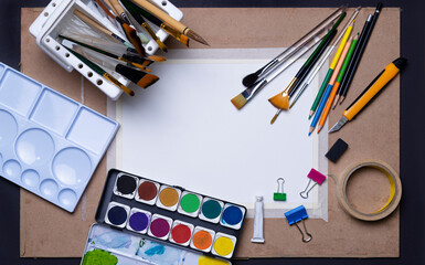 rawing paper on a wooden board brown color cartridge color palette