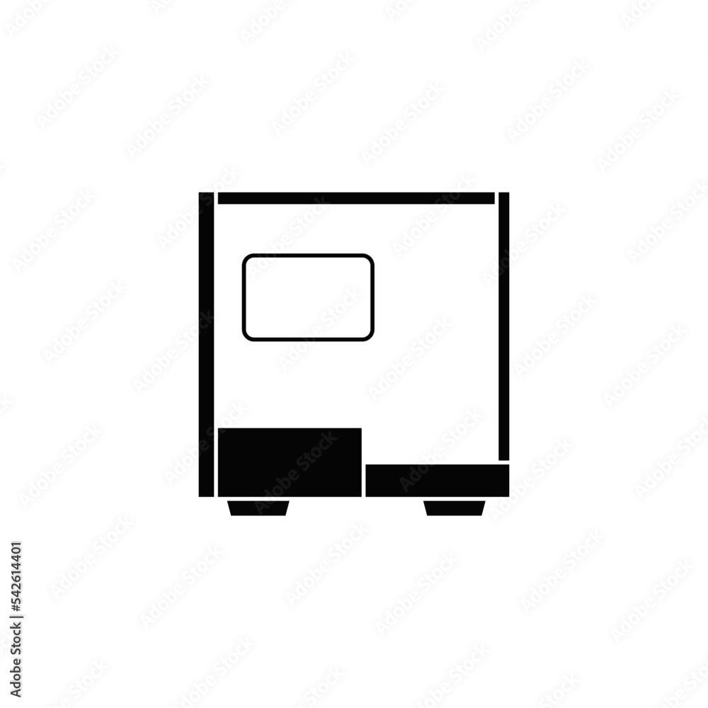 Poster PC Case icon in black flat glyph, filled style isolated on white background