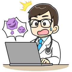 パソコンがウイルス感染して驚く男性医師