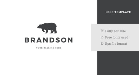 Walking wild bear black monochrome vintage logo design template vector illustration place for text