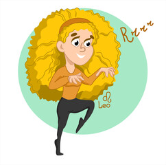 Zodiac signs leo. Isolate vector illustration. Character Girl on a white background. The girl sneaks, pretending to be a lioness. Hand drawn illustration.