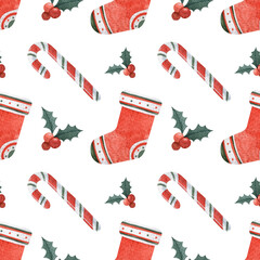 New Year's watercolor seamless pattern. Perfect for your design, textiles, postcards and packaging.
