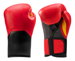 Red Boxing gloves isolated on white background, Red and black boxing gloves isolated on white PNG File.