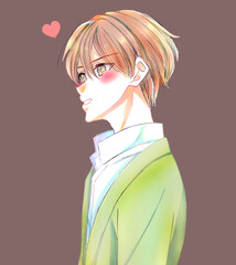 白シャツカーディガンの男性　恋愛　ハート