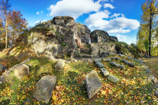 Ruin of castle Sitno at autumn time near Banska Stiavnica, Slovakia