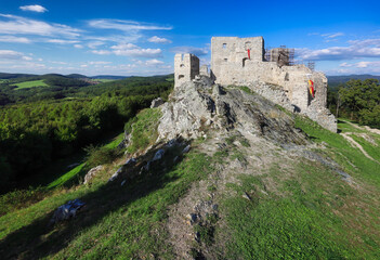 Fototapeta na wymiar Green landscape with castle Hrusov in Slovakia