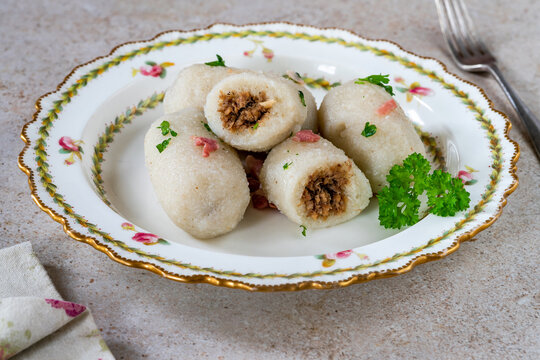 Pyzy - potato dumplings stuffed with meat, traditional Eastern European dish