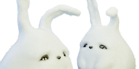 white toy plush bunnys on a transparent background - 3D render illustration