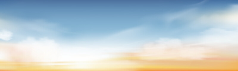 Morning sky, Spring Sunst sky scape in blue and yellow colour,Vector of nature sky in sunny day Summer, Horizon Natural banner background for World environment day, Save the earth or Earth day