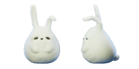 white toy plush rabbits on a transparent background - 3D render illustration