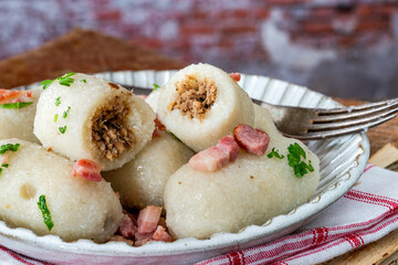 Pyzy - potato dumplings stuffed with meat, traditional Eastern European dish