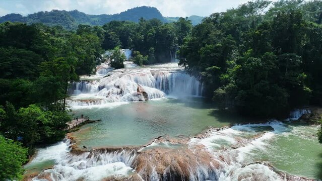 Aerial view of the waterfalls Agua Azul, Chiapas (Mexico).