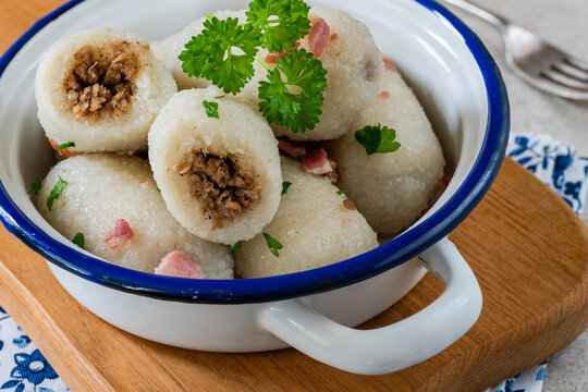Pyzy - potato dumplings stuffed with meat, traditional Eastern European dish