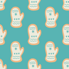 Gingerbread seamless pattern. Christmas collection. Flat vector illustration of a unicorn heart