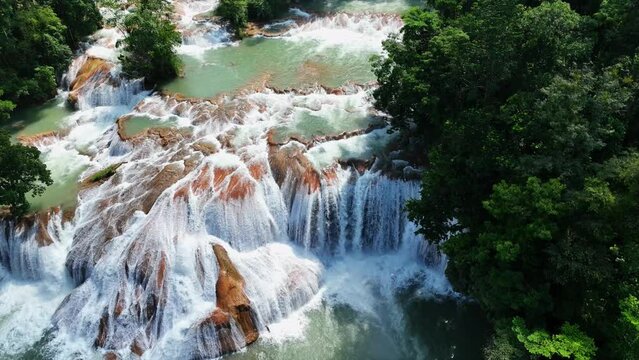 Aerial view of the waterfalls Agua Azul, Chiapas (Mexico).